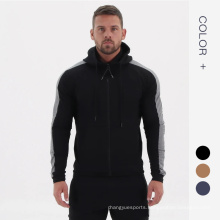 Men's Gym Wear Long Sleeves Jogger Sports Jacket Side Striped Hooded Full Zip Hoodies